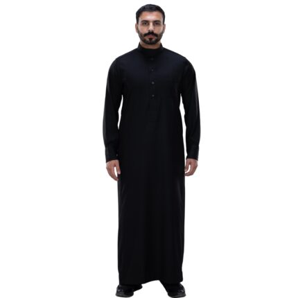 ثوب شتوي أسود ياقة كيرف كبك بدون حشو